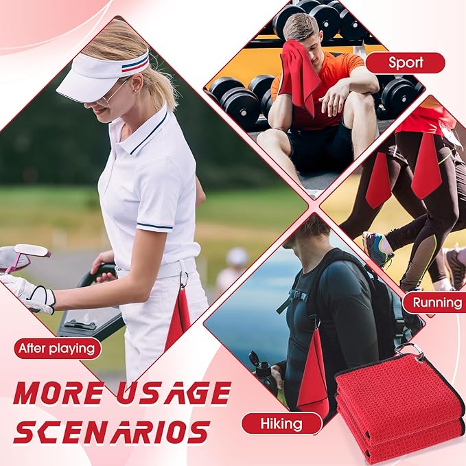Batiyeer 30 Pcs Golf Towels Bulk for Bags 16'' x 16'' Microfiber Fabric Golf Towel with Clip Waffle Pattern for Men Mini Tournament Fitness Yoga Camping (Red)