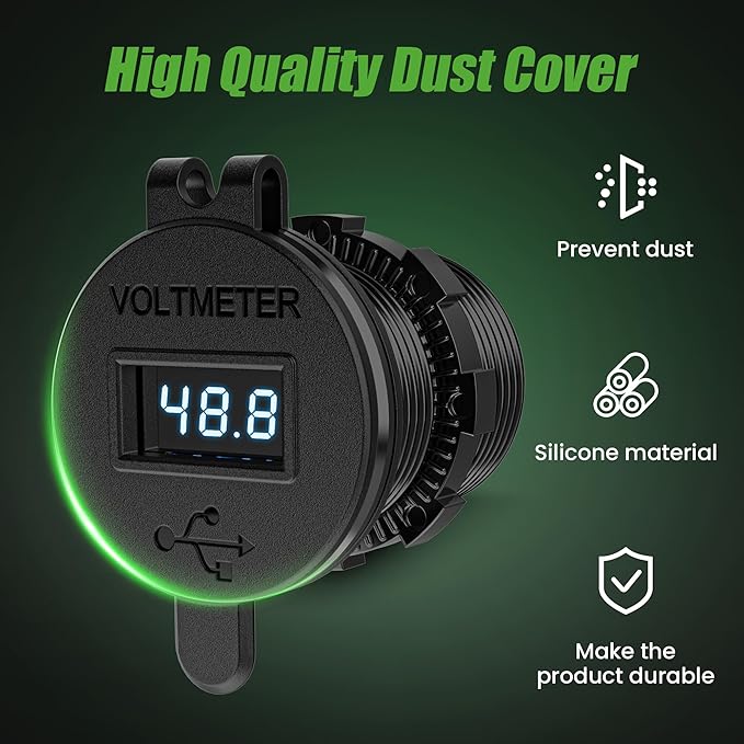 USB Ports 2 in 1 Dual Outputs & LED Display Voltage Meter Universal for Club Car, EZGO & Yamaha, Quick Charge 3.1A,Metal Shell Safe Charging Socket 9V-48V Voltage Input