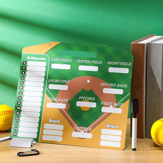 Geyee 34 Pcs Magnetic Baseball Lineup Board for Coach, Erases Easily Magnetic Dugout Board Softball Coaching Board with 30 Lineup Cards 2 Snap Hooks and Marker Pen