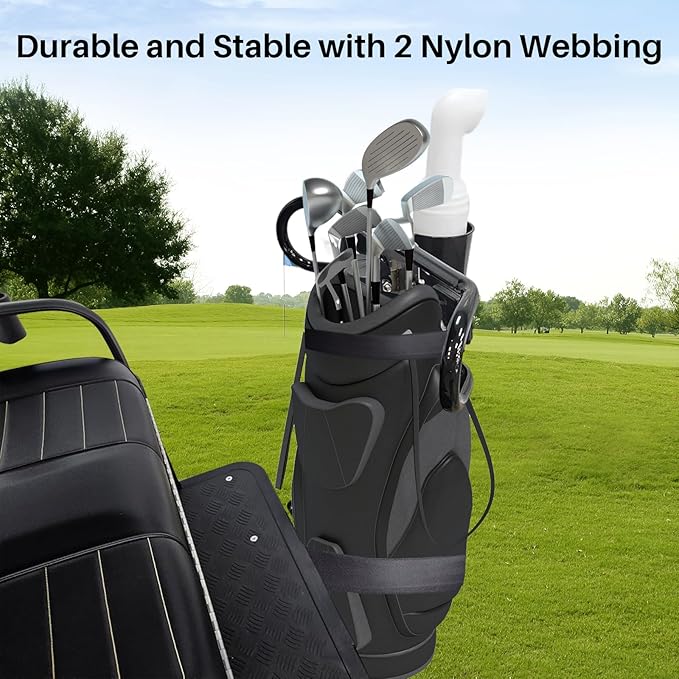 No Drilling Golf Cart Bag Holder Attachment with Sand Bottle Kit,Adjustable Golf Cart Rear Seat Bag Rack Fit for Evolution Golf Cart D2 Classic Carrier & Forester,Better Fixation,Space-Saving
