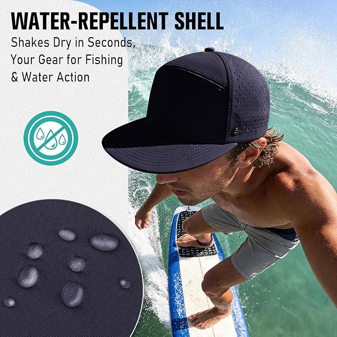 AOPREL Flat Brim Baseball Cap for Men Adjustable Water-Resistant Performance Hat with Breathable Laser Perforated