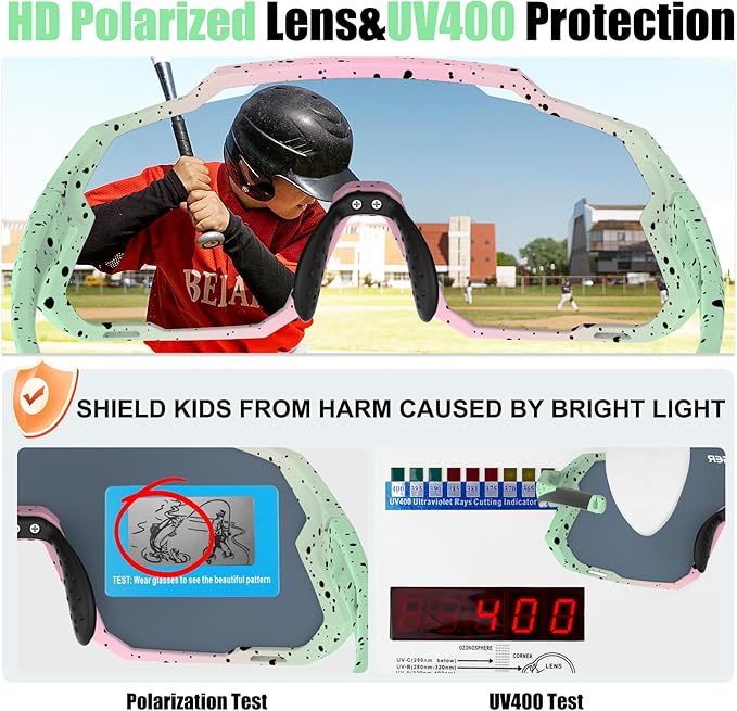 X-TIGER Kids Sunglasses Polarized Youth Baseball Sunglasses for 8-14 boys girls UV400 Sports Softball Cycling Glasses