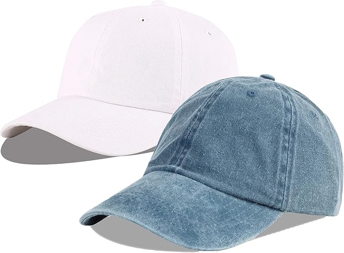 LANGZHEN Unisex Baseball Cap 100% Cotton Fits Men Women Washed Denim Adjustable Dad Hat