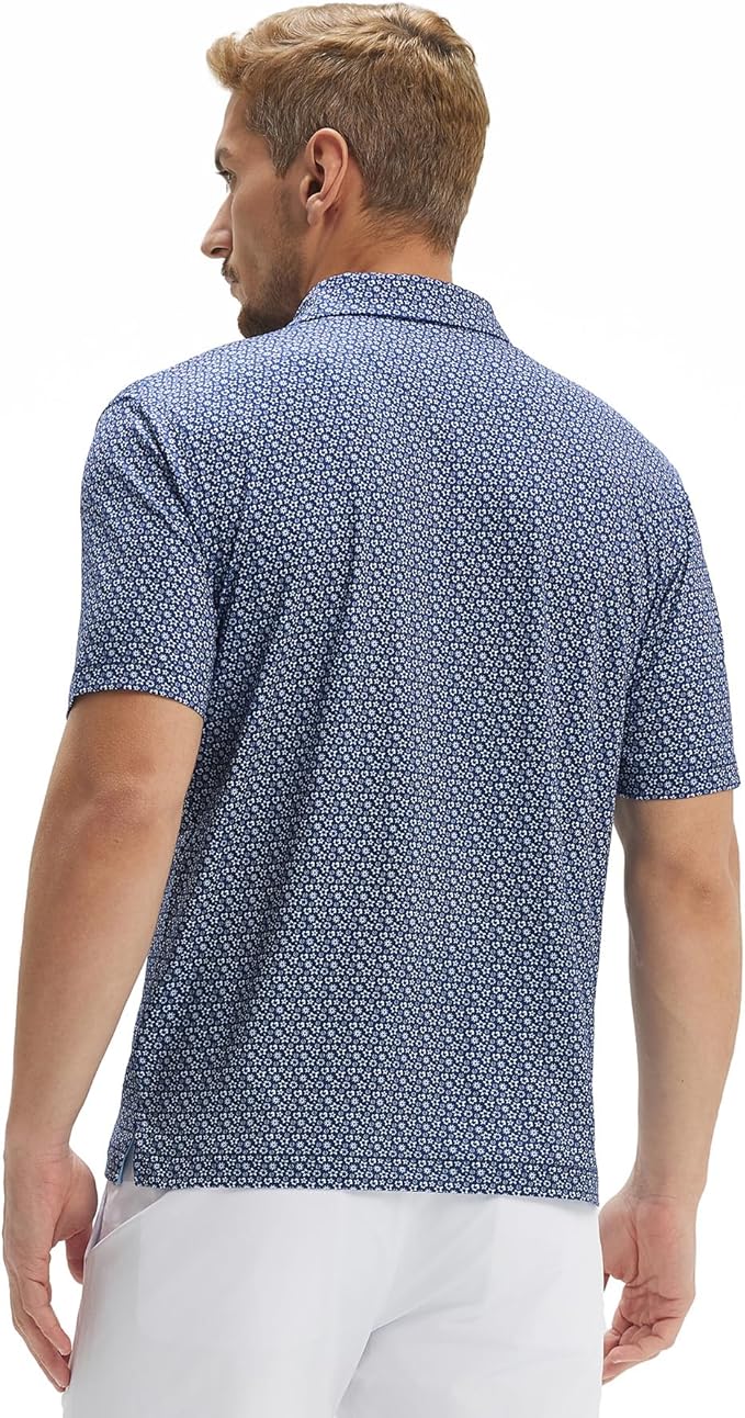 M MAELREG Mens Golf Shirt Short Sleeve Dry Fit Print Moisture Wicking Performance Patterns Collared Polo Shirt