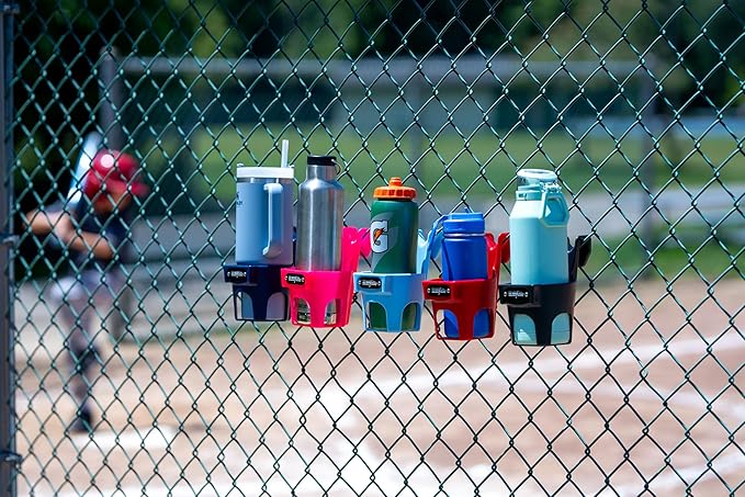 Fence Cup Holder | Drink Holder for Chain Link Fence | Fits Stanley, Yeti & Gatorade | Baseball Dugout, Softball, Pickleball & Tennis | Made in USA | The Fence Buddy (Orange)