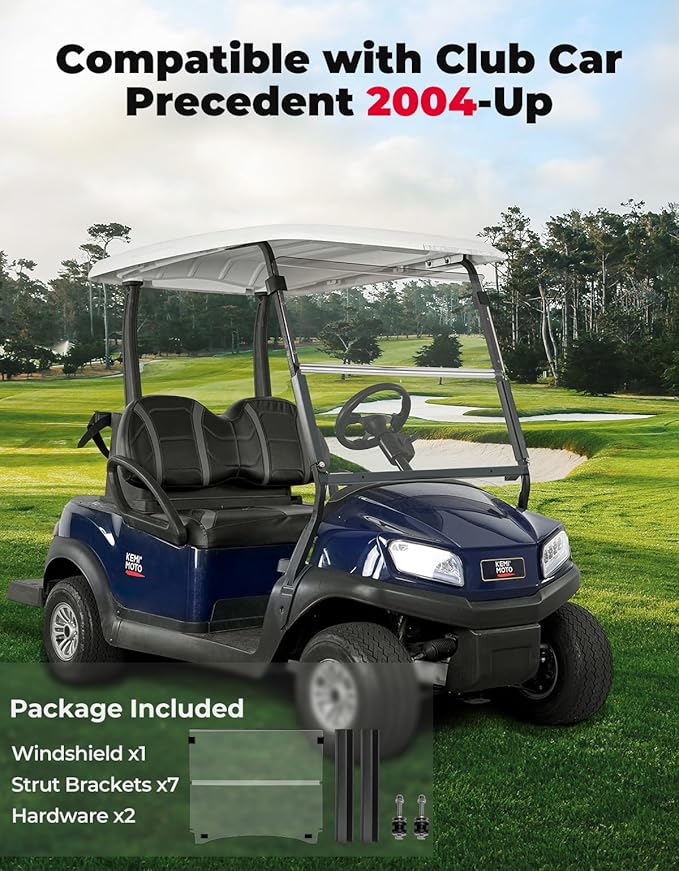 KEMIMOTO Golf Cart Windshield Compatible with Club Car Precedent Gas/Electric (04-Up), Foldable Replacement Windshield with Anti-UV and Impact Resistant Acrylic (Clear)