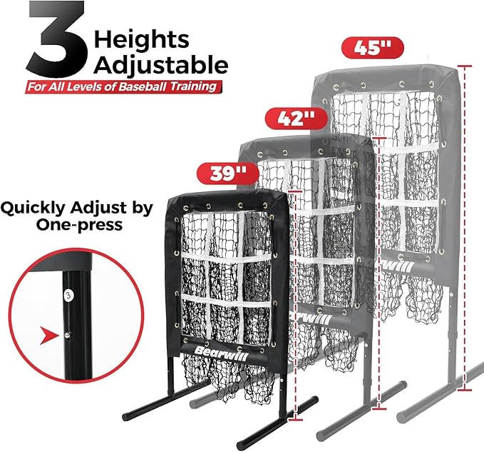 Bearwill Pitching Net, 9 Hole Pitching Net with Strike Zone, Baseball Softball Pitching Target with Adjustable Height, Baseball Pitcher Throwing Practice Training Equipment for All Skill Levels