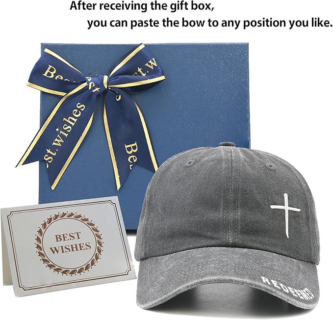 Cross Jesus Hat with Gifts Box, Embroidered Religious Baseball Cap, Christian Gifts for Men Women