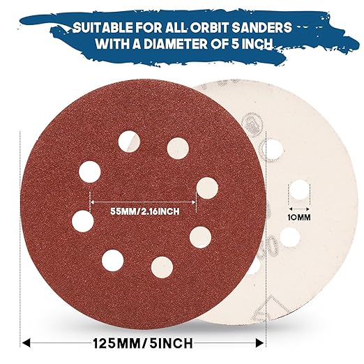 5 Inch 8 Hole Sanding Discs, Round Aluminum Oxide Sand Paper Discs - Image 3