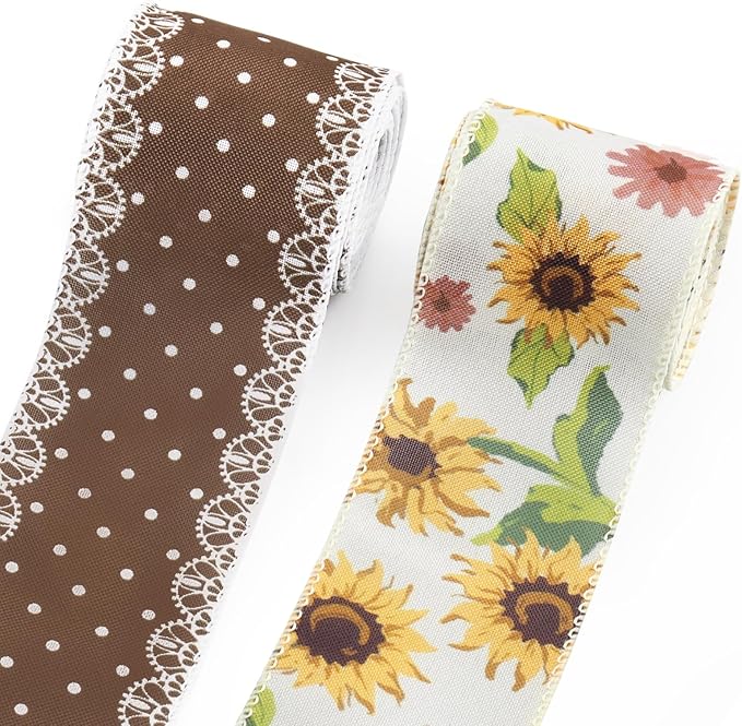 2 Rolls Fall Flowers Craft Ribbons by Estivaux