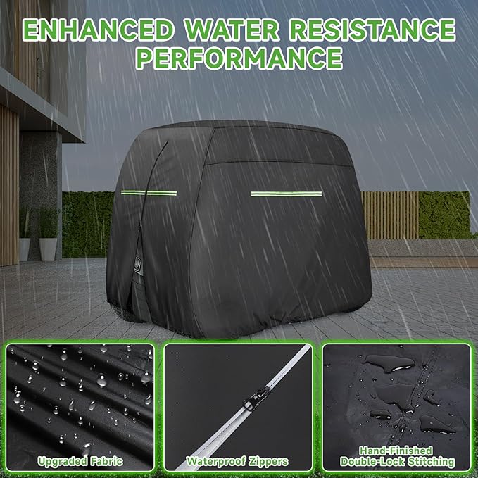 Golf Cart Cover 2/4/4+2 Passenger Heavy Duty Universal Fit for Yamaha EZGO Club Car, 600D Waterproof Windproof Sunproof Golf Cart Seat Covers with Reflective Strips, Zippered Pockets, Zipper Doors