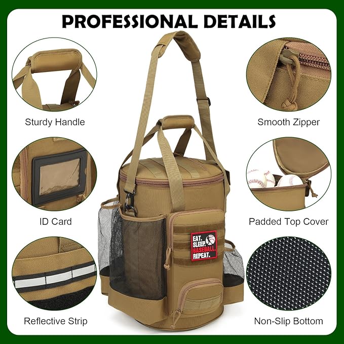 Baseball Bucket Bag Baseball Coaching Accessories Organizer Softball Bucket Bag with Anti-Slip Bottom & Multiple Pockets for Bat, Gloves, Scoreboards