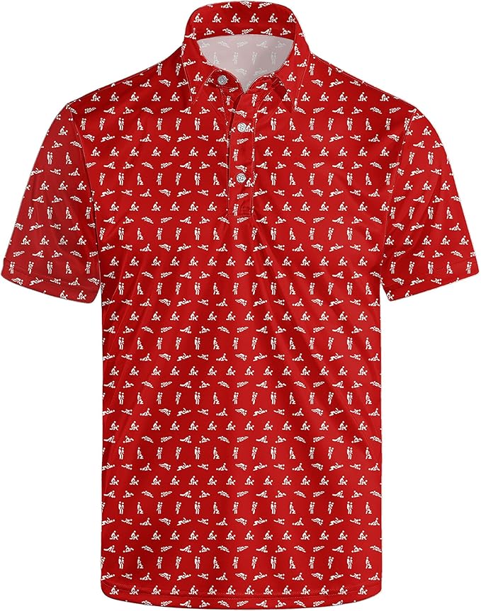 Golf Polo Shirts for Men Funny Print Short Sleeve Golf Shirts Performance Golf Polos
