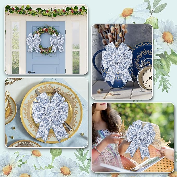 Generic AnyDesign Floral Wired Edge Ribbon Blue Flower Craft Ribbon Chinoiserie - Image 6