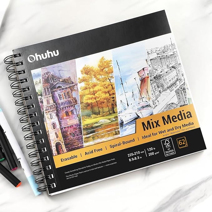 Mix Media Pad, Ohuhu Mixed Media Art Sketchbook, 120 LB/200 GSM Heavyweight - Image 7