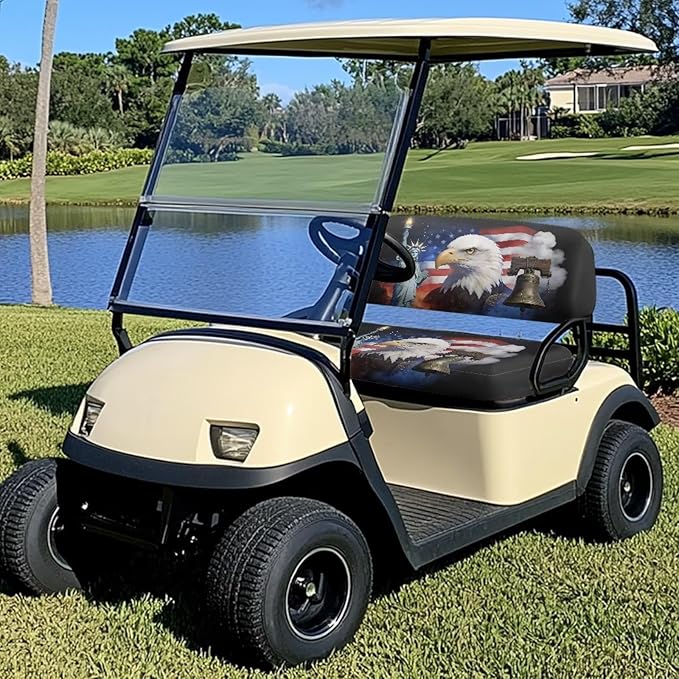Yewatlles 250th Eagle Golf Cart Seat Covers 2 Piece Set Universal Golf Cart Seat and Backrest Covers Funny Golf Cart Accessories for Women Men Easy to Install