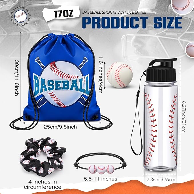 Mifoci 50 Pcs Baseball Party Supplies Gift Set Includes Baseball Water Bottle Gift Bag Mini Balls Sports Bracelets Hair Ties for Sports Team Celebrations