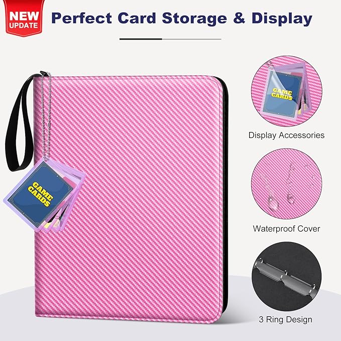 Mlikero Trading Card Binder, 9 Pocket Card Binder with Card Display Design, 720 Double Sided Pocket Collection Binder, Card Albums for MTG, TCG, and Sports Cards(Pink)