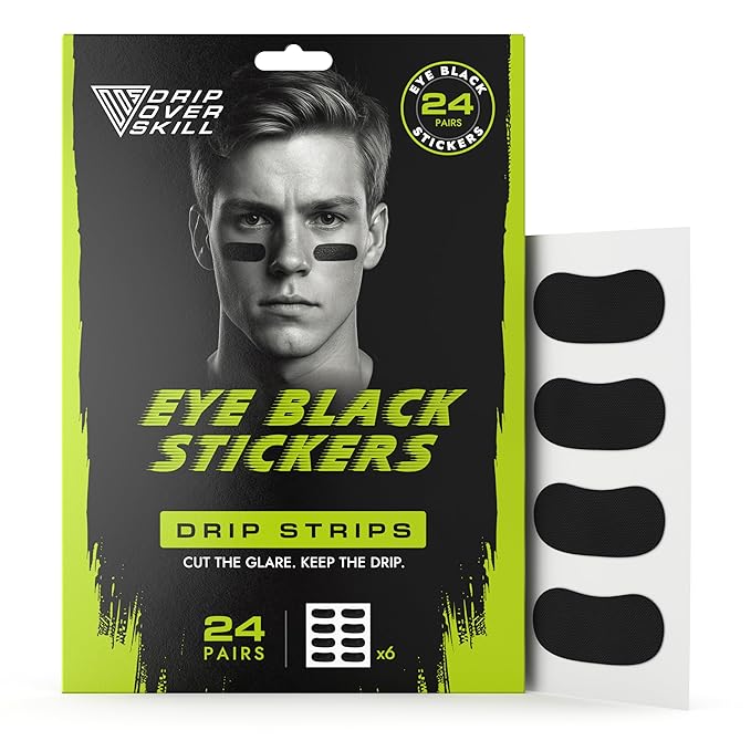 DRIP Strips Pro-Grade Eye Black Stickers, 24 Pairs, Natural Flex & Stretch Eye Black Face Strips, Sweat-Proof, Eye Black Baseball, Softball, Football, Lacrosse, Black OG Strips