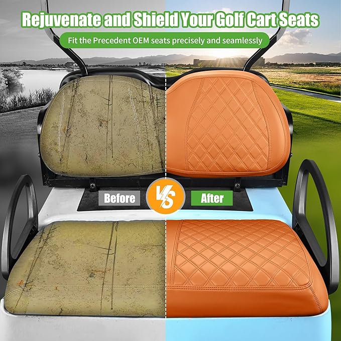 10L0L Golf Cart Seat Covers for Club Car Precedent,EZGO TXT Front/Rear Seats Diamond Pattern,Vinyl Leather with Adjustable Straps and Retractable Buckle, No Stapler Needed