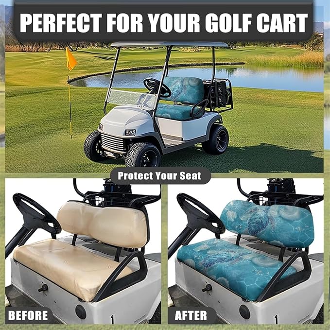 Bulopur Sea Turtle Golf Cart Seat Towel Covers Blue Non-Slip Elastic Golfcart Front Seat Cover Compatible with EZGO & Club Car Universal Golf Cart Accessories