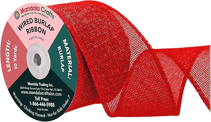 Mandala Crafts Red Burlap Wired Ribbon 2.5 Inches Wide Jute Ribbons by MandalaCrafts