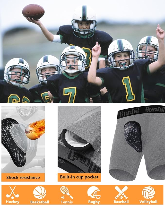 Runhit Boys Cup Underwear for Baseball Football, Youth Compression Shorts with Soft Protective Athletic Cup Boxer Brief