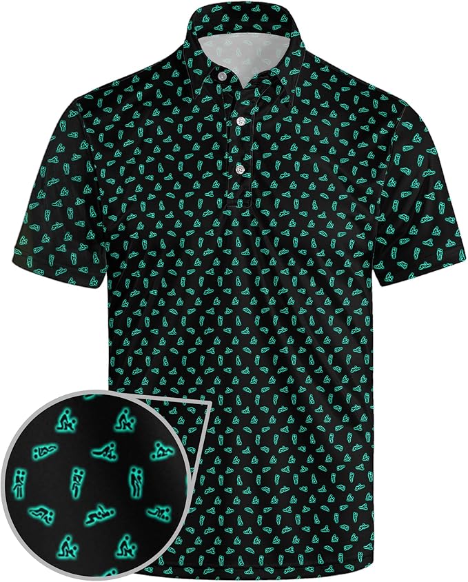 Golf Polo Shirts for Men Funny Print Short Sleeve Golf Shirts Performance Golf Polos