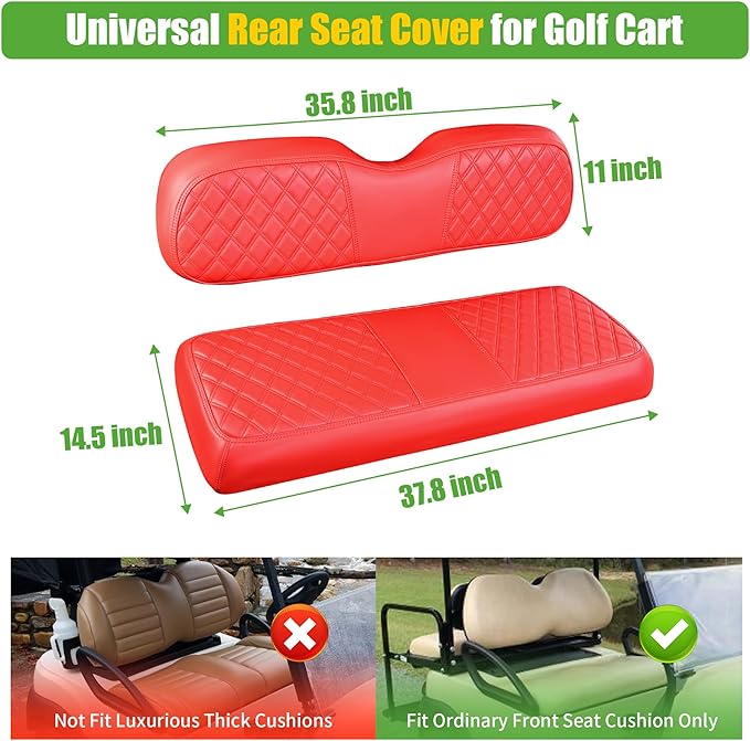 10L0L Golf Cart Seat Covers for Club Car Precedent,EZGO TXT Front/Rear Seats Diamond Pattern,Vinyl Leather with Adjustable Straps and Retractable Buckle, No Stapler Needed