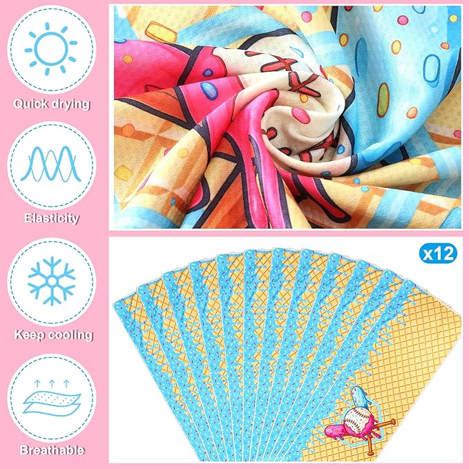 Breling 12 Pcs Cream Drip Baseball Cooling Towels 40"x12" Ice Drip Cooling Towels Microfiber Sweat Sport Rags Absorbent Chilly Washcloth for Hot Weather Workout Gym Coach Gift Sport Party Favors