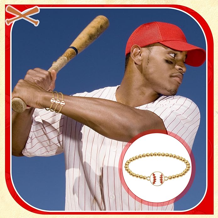 Tondiamo 24 Pcs Cheer Baseball Softball Soccer Basketball Football Tennis Bracelets Gifts Bulk Beaded Stretch Bracelets Charm Gifts Sport Jewelry Party Favors Supplies