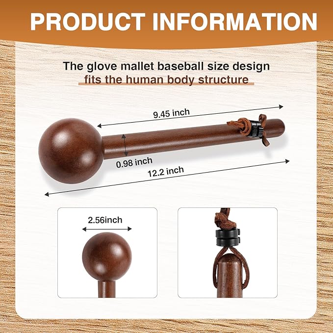 Hollowfly Baseball & Softball Glove Mallet-12 Inch Wooden Hammer with Leather Rope, Durable Glove Pocket Break-in Tool