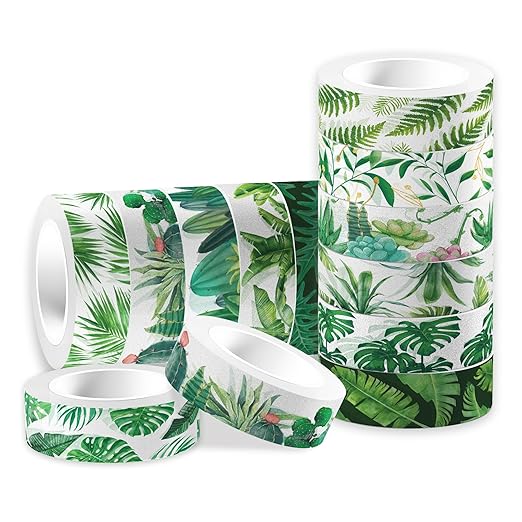 Greenery Washi Tape Set 12 Rolls, Tropical Leaves Masking Tape Hawaii Green by AdirasenotekOfficialFlagship