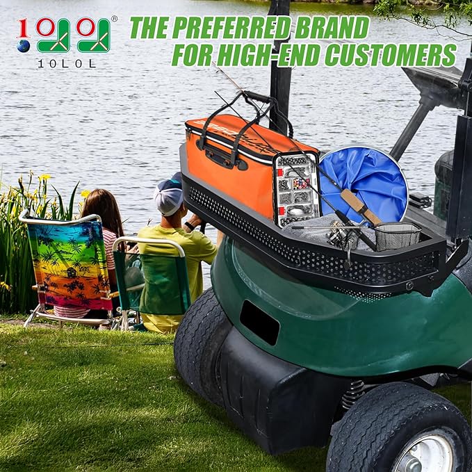 10L0L Golf Cart Front Cargo Basket for EZGO TXT/RXV、Club Car DS/Precedent、Yamaha G22/G29 - Heavy-Duty Steel Mesh Storage Rack, Gas/Electric Compatible