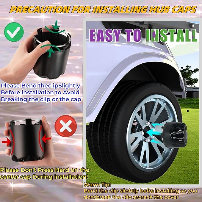 Golf Cart SS Wheel Center Cap Cover, ITP Push in Style Wheel Hub Caps (2026 New Model) for EZGO Club Car Yamaha and Other Models 8,10,12,14 inch Wheel,4 PCS(Gloss Black with Black SS)