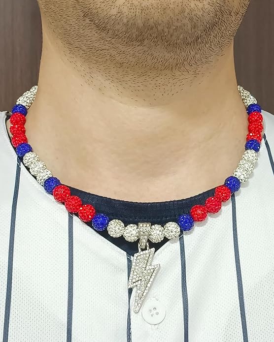 Baseball Necklace for Men 16/18/20 Inch Bling Ice Collection Lightning Bolt Pendant Necklace for Women Rhinestone Clay Beaded Discoball Accessories Gifts for Baseball Team Players Lovers