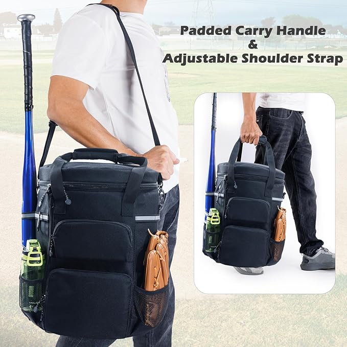 VIGERARI Baseball Bucket Bag- Coach Bag-Expandable Softball Bucket Organizer with Padded Seat