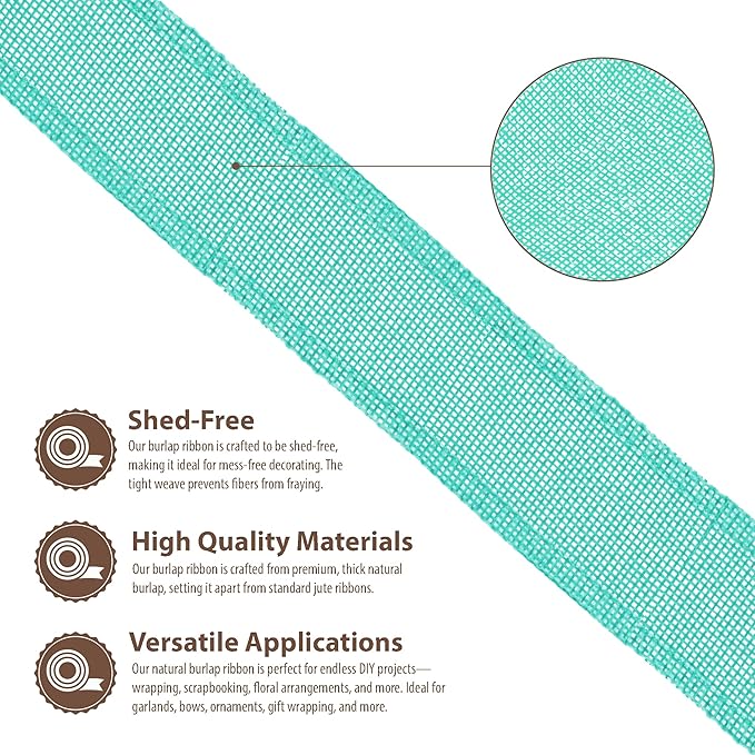 Mandala Crafts Turquoise Burlap Ribbon 2 Inches Wide Jute Ribbons - Image 3