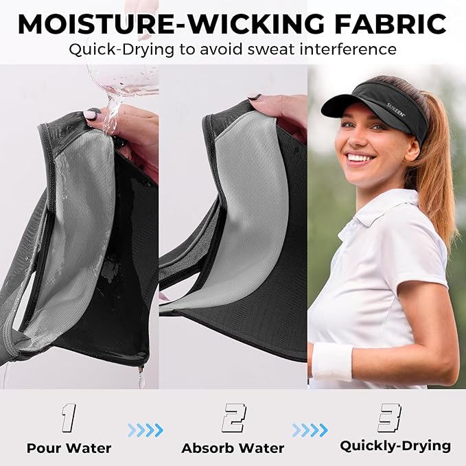 Sukeen 2 Pack Sports Sun Visor Men Women Lightweight Packable Cooling Stretchy Visor Hat for Running, Tennis, Golf