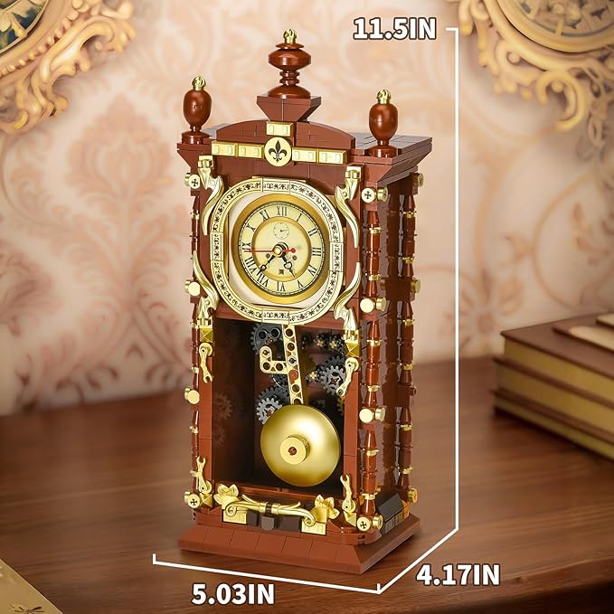Retro Clock Building Set for Adults, Vintage Pendulum Clock Model - Image 2