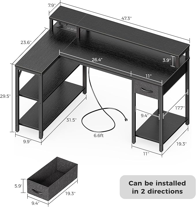 SUPERJARE Reversible L Shaped Gaming Desk - Image 3