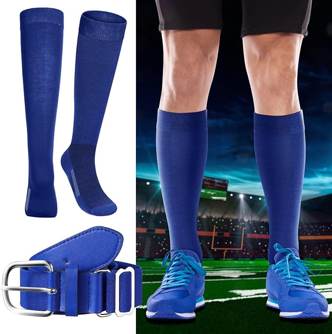 Haysandy Baseball or Softball Sock and Belt Combo Set 3 Football Baseball Socks with Softball Belt for Youth Boys Kids