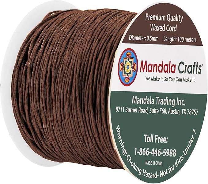 Mandala Crafts 0.5mm 109 Yards Brown Cotton Waxed Cord - Image 2