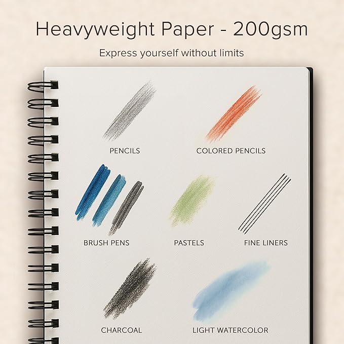 Artist’s Sketchbook Hardcover – 200GSM Very Thick Paper – Spiral Sketch Book - Image 2