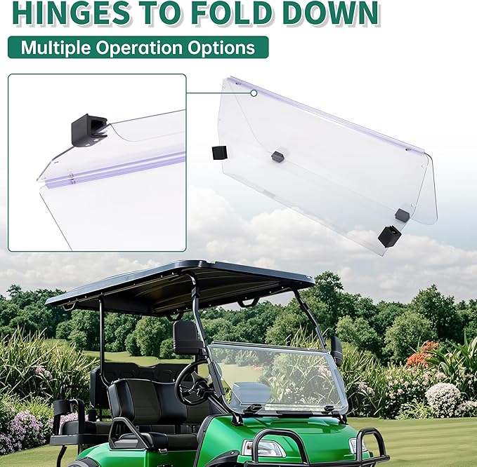 ECOTRIC Golf Cart Clear Windshield Compatible with Evolution Classic and Forester All Models 2016-up Flip Folding Down Windshield Foldable Windscreen PC