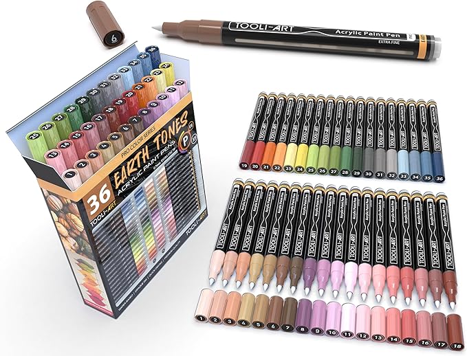 36 Acrylic Paint Pens Skin and Natural Earth Tone Marker Set by TOOLI-ART