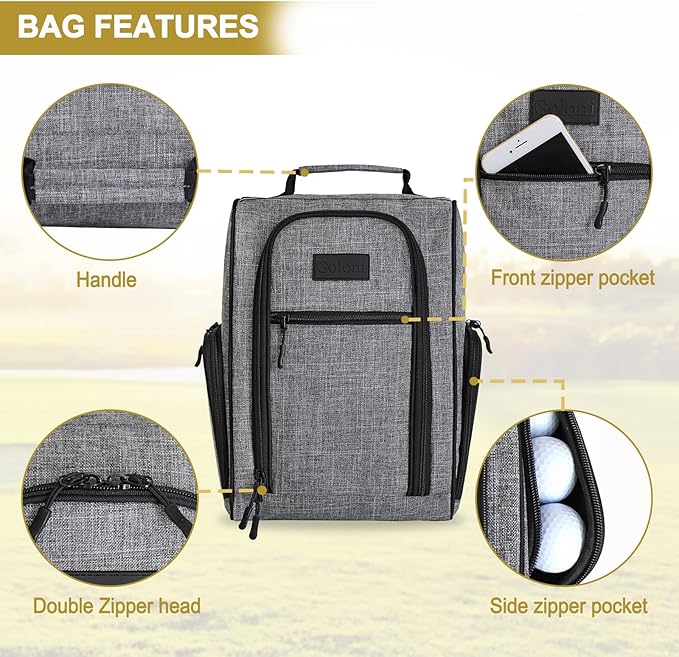 Goloni Golf Shoe Bag for Men Women, Ventilated Golf Shoe Bag with Side Pockets, Lightweight Portable Golf Shoe Carrier for Golf Shoes, Tees, Balls & Accessories,Gray