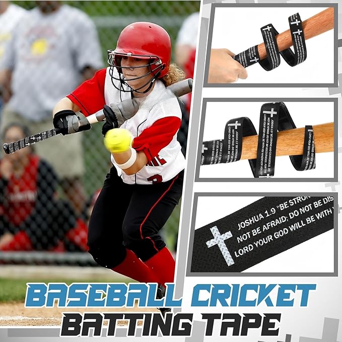 Pushglossy Christian Baseball Bat Grip Tapes 1.5mm Faith Cross Bat Grip Tape, Precut Full Adhesive Baseball Wrist Tape Scripture Design Non-Slip Religious Baseballs Grips Tapes