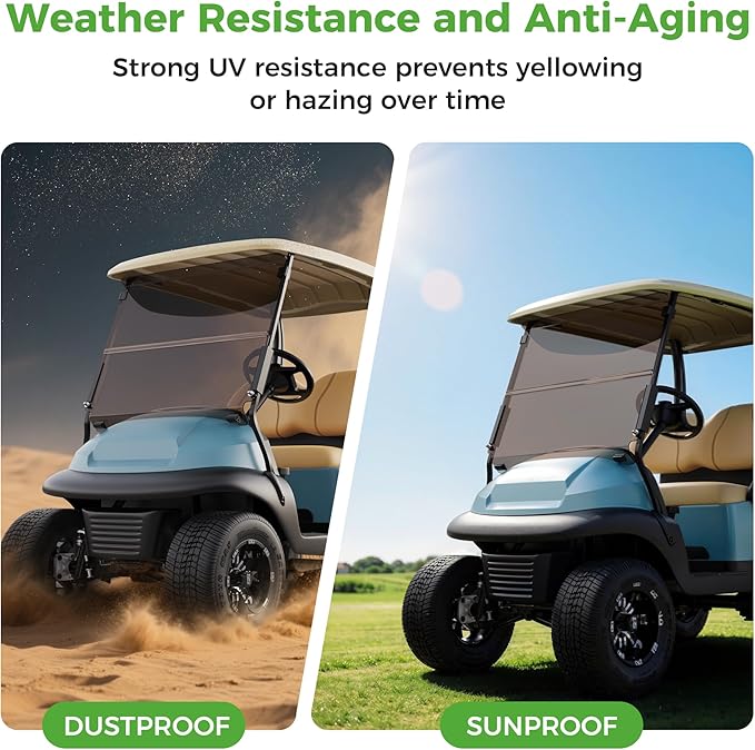10L0L Golf Cart Windshield for Club Car Precedent 2004-Up, Tempo, 2017-Up Onward, One-Piece Hinge Design, Clear/Tinted Anti-UV Impact Resistant,HD View, 37.5" W X 33.6" H