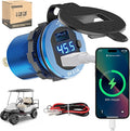10L0L 9V-55V Input Golf Cart Quick Charge 3.0 Dual USB Charging Socket,2 in 1 USB Ports & Digital Voltmeter Universal for Club Car,EZGO and Yamaha,Metal Shell Safe Charge Outlet